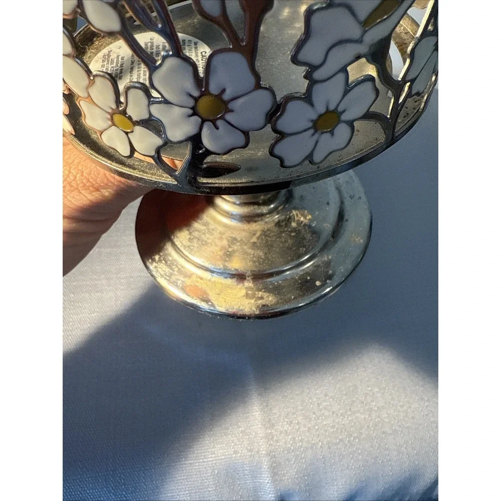 BATH & BODY WORKS SILVER‎ GEM PEARLS FLOWER PEDESTAL 3 WICK CANDLE SLEVE HOLDER